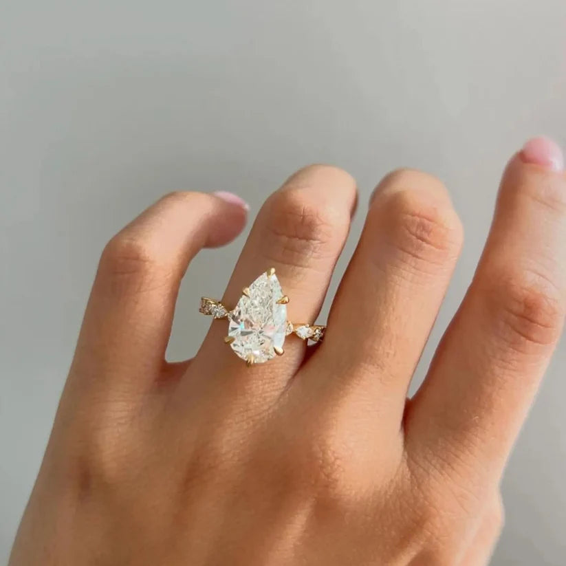 3 CT Marquise Diamond Engagement Ring , Dainty Gold Cluster Ring , Gift For Her