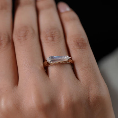 East to West Shield 2.12CT Baguette  Ring Unique Geometric Step Cut Statement Ring