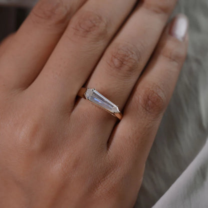 East to West Shield 2.12CT Baguette  Ring Unique Geometric Step Cut Statement Ring