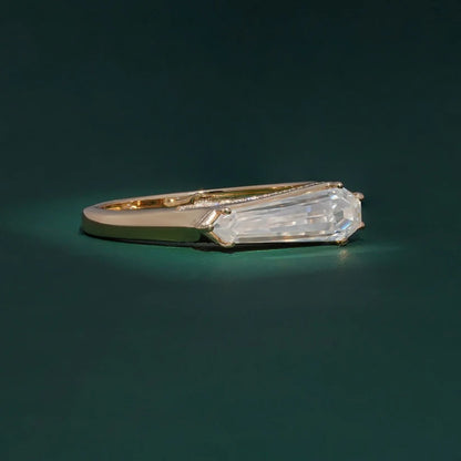 East to West Shield 2.12CT Baguette  Ring Unique Geometric Step Cut Statement Ring