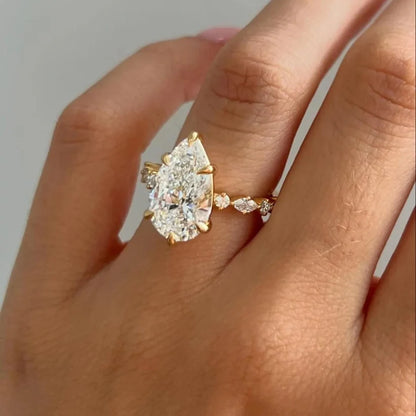 3 CT Marquise Diamond Engagement Ring , Dainty Gold Cluster Ring , Gift For Her