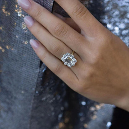 Emerald Cut Halo Diamond Ring | Vintage Style Engagement Ring | perfect for your forever moment