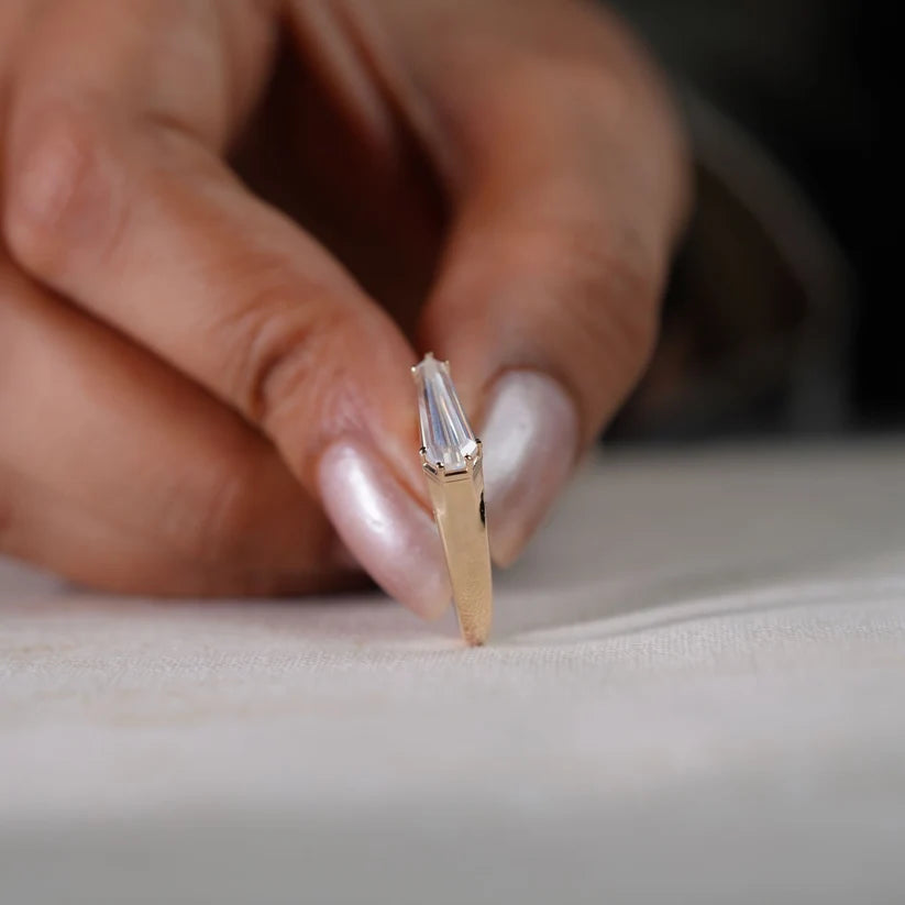 East to West Shield 2.12CT Baguette  Ring Unique Geometric Step Cut Statement Ring