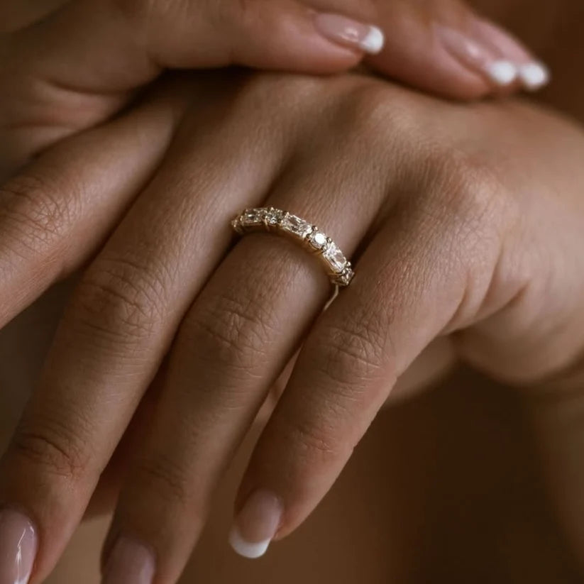 Radiant & Round Alternating Half Eternity Ring