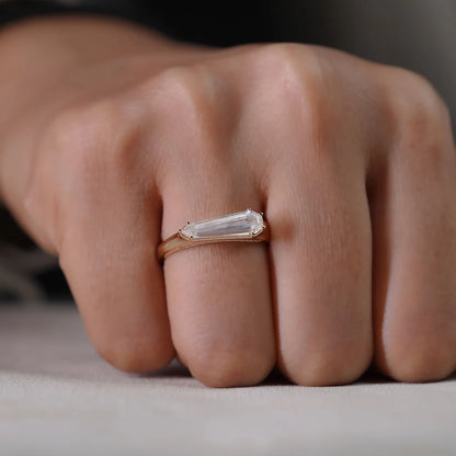 East to West Shield 2.12CT Baguette  Ring Unique Geometric Step Cut Statement Ring