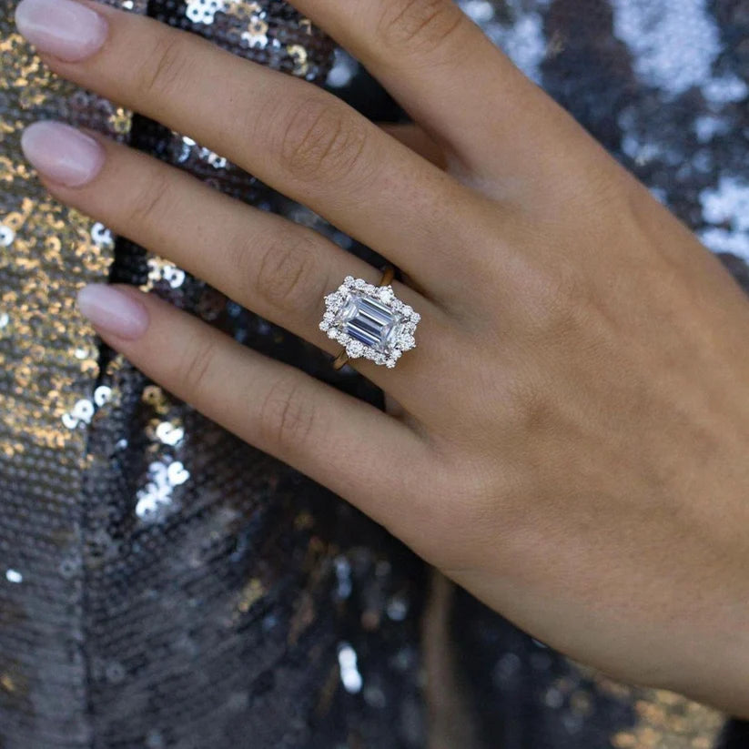Emerald Cut Halo Diamond Ring | Vintage Style Engagement Ring | perfect for your forever moment