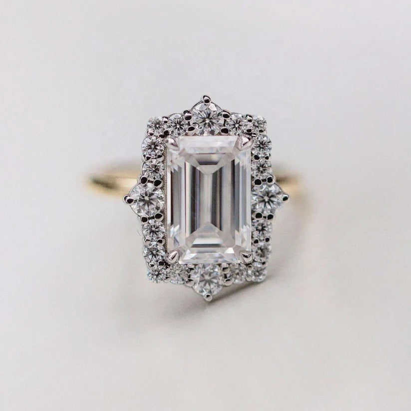 Emerald Cut Halo Diamond Ring | Vintage Style Engagement Ring | perfect for your forever moment