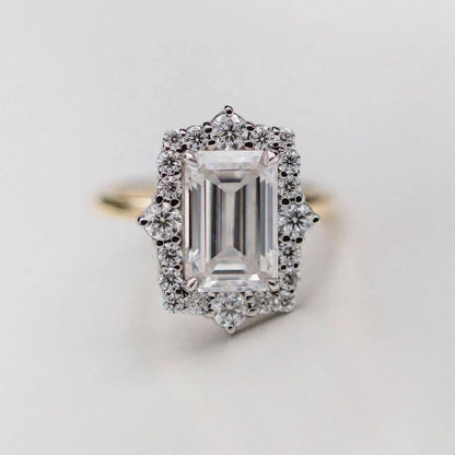 Emerald Cut Halo Diamond Ring | Vintage Style Engagement Ring | perfect for your forever moment