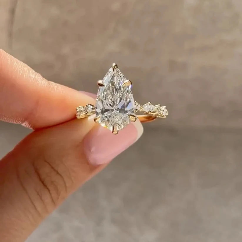 3 CT Marquise Diamond Engagement Ring , Dainty Gold Cluster Ring , Gift For Her