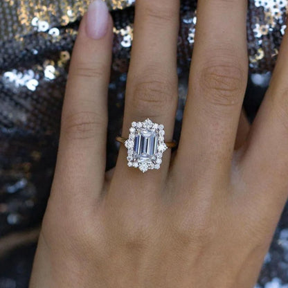 Emerald Cut Halo Diamond Ring | Vintage Style Engagement Ring | perfect for your forever moment