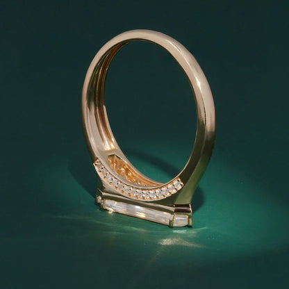 East to West Shield 2.12CT Baguette  Ring Unique Geometric Step Cut Statement Ring