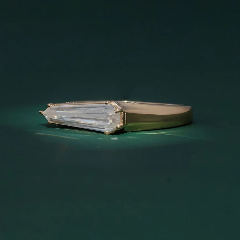 East to West Shield 2.12CT Baguette  Ring Unique Geometric Step Cut Statement Ring