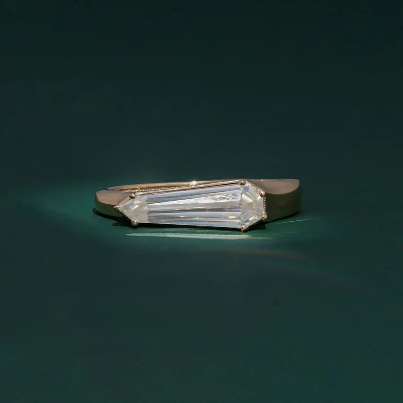 East to West Shield 2.12CT Baguette  Ring Unique Geometric Step Cut Statement Ring