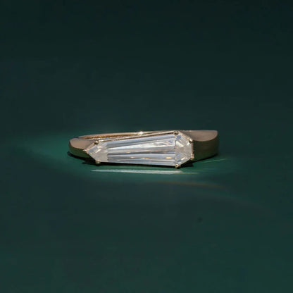 East to West Shield 2.12CT Baguette  Ring Unique Geometric Step Cut Statement Ring